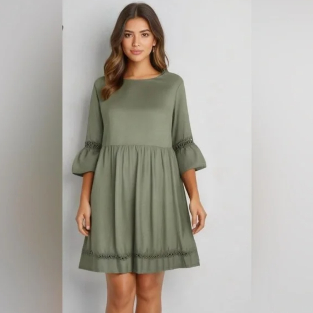 VALENTINA Naldi chic Olive midi Sleeve Dress - 0003